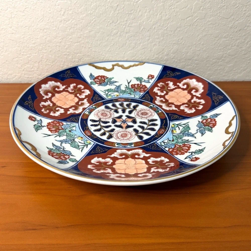 Gold Imari Hand Painted Japanese Porcelain Charger Plate 12.25 Inch Floral Arita